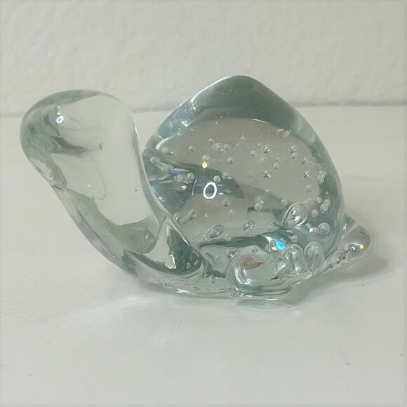 Vintage Clear Art Glass Turtle Figurine 1980s Controlled Bubbles Paperweight - Picture 3 of 7